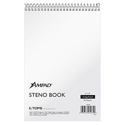 Ampad Steno notebook, 15,2 x 22,9 cm, carta bianca, Gregg Ruled, White cover, 70 fogli per libro, 12-pack (25 – 472)