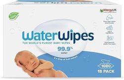 WaterWipes Lingettes Bébés Originales Exemptes De Plastique, 1080 Unités (18 Paquets), Lingettes à Base d'Eau à 99,9 %, Non Parfumées pour les Peaux Sensibles