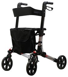 Aidapt Deluxe Grey Folding Light Weight 4 Wheeled Rollator Mobility Aid with Seat, Carry Bag, Lockable Brakes and Puncture Proof TYRES for Indoor and Outdoor use