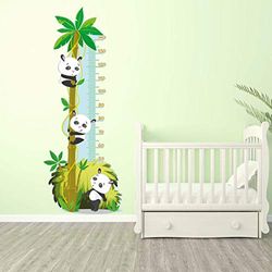 Zelfklevende meetlat | stickers voor panda's en palmen - wanddecoratie voor kinderkamer | 155 x 60 cm