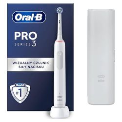 Oral-B Pro Series 3 Biała Szczoteczka Elektryczna, 1 Końcówka Do Szczoteczek Elektrycznych, 1 Etui Podróżne, Stworzona W Technologii Braun