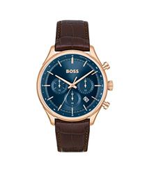 BOSS Chronograph Quartz horloge voor heren met bruine leren band - 1514050