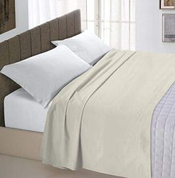Italian Bed Linen MAX Color Maxi Tinta Unita Sàbana Superior, 270x300cm,Crema, 100% Algodón, Maxi Doble