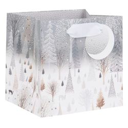 Kerst kleine geschenkzak, geschenkzak klein voor Kerstmis, kerstcadeau, inpaktas, winter bos kerstcadeau, witte kerstgeschenkzak