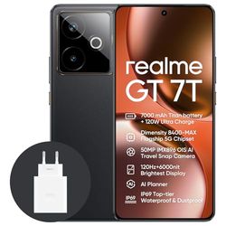 realme GT 7T 5G Smartphone,12+512GB, Batería de 7000 mAh,Carga de 120W,Procesador Dimensity 8400-MAX,IMX896 50MP Cámara,AI Planner,Pantalla Pro-Esports de 6000 nits120Hz,IP69,Negro,exclusivo de Amazon