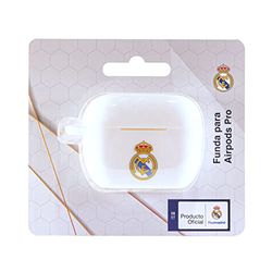 Real Madrid Football Club - Case Compatible with Airpods Pro - Made of Durable Silicone - White with Club Crest - Official Team Product