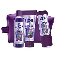 Aussie Set De Regalo SOS Blonde - Champú Morado, Mascarilla Pelo y Acondicionador Pelo - Para Pelo Rubio, con Mechas o Decolorado, 225/200/290 ml