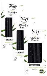 The Cheeky Panda Bamboo Paper Straws | 250 Black Coloured Paper Drinking Straws (Pack of 3)
