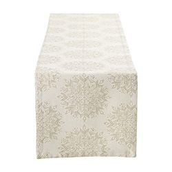 DII Caminho de mesa metálico de cozinha algodão, lavável na máquina, ideal para jantares, festas de Natal e férias e ação de graças, Jaquard de inverno, 14 x 108 cm