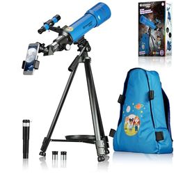 Bresser Telescopio per bambini Junior 70/400 telescopio per bambini dai 8 anni in su, astronomia principianti, telescopio con zaino, accessori e supporto per smartphone, cielo notturno, blu