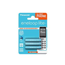 Panasonic eneloop lite, Ready-to-Use NiMH-batteri, AAA/Micro, 3-pack, för trådlösa telefoner (DECT), min. 550 mAh, 3 000 laddningscykler, låg självurladdning, uppladdningsbart batteri