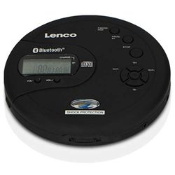 Lenco CD-300, reproductor de CD portátil Walkman, Bluetooth Diskman, CD Walkman, función MP3, antichoque, batería de 2 x 2000 mAh, auriculares, cable de carga micro USB, negro