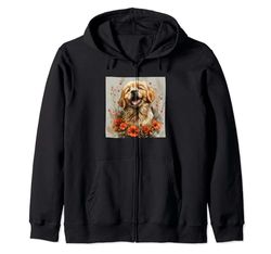 Golden Retriever Cute Puppy Corazón Y Flores Gráfico Sudadera con Capucha