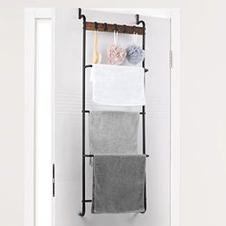 Porte-Serviettes derrière la Porte avec Crochets à 5 Niveaux pour Salle de Bain, Chambre à Coucher, Accessoires de Salle de Bain, métal (Noir)
