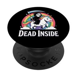 Lindo unicornio arcoíris de Grim Reaper, humor negro, Dead Inside PopSockets PopGrip Adhesivo