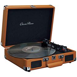 Classic Phono TT-10BN - gira-discos de mala com altifalantes - função de desligamento automático - 3 velocidades - transmissão por correia - AUX - saída de linha - castanho