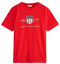 GANT T-shirt med stor logotyp för barn, Klar röd, 146-152