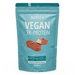 Nutri + Poudre de protéine Vegan chocolat noix de coco 1kg - 3k shake de protéine - Poudre protéinée végétalienne sans lactose - Complexe de protéines Chocolate Coconut 1000g
