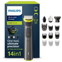 Rifinitore All-in-One Philips serie 7000, Multigroom 14 in 1 per viso, testa e corpo, 21 impostazioni di lunghezza (0,5-16 mm). Un unico strumento, massima precisione (modello MG7930/15)