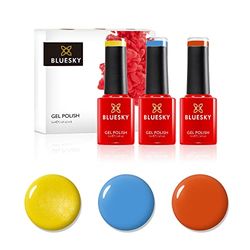 BLUESKY Juego de esmaltes de uñas de gel Summer Brights, Bike Yellow 80576, Digi-Teal 80613 y Orange Sweetie A012, 3 esmaltes de uñas de gel de 5 ml (requiere curado bajo lámpara UV/LED)