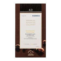 KORRES Argan Oil Colorant - tinta sem amoníaco com óleo de argão orgânico castanho médio 4,0 - 100% cobertura de cabelos brancos e veganos para um resultado de cor duradouro