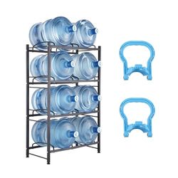 VEVOR Waterkruikhouder met 4 niveaus, 5 gallon waterfleshouder, dubbele rij waterfles rek voor 8 flessen, zwaar belastbaar waterkruikrek voor keuken, kantoor, woonkamer, zwart