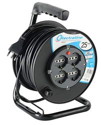 Electraline 49027 Bricolage Avvolgicavo com 4 Prese 10/16A, cavo, 3 x 1,5 mm da 25 m, preto/azul