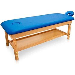 QUIRUMED Easy Fixed Lettino da massaggio in legno, colore blu, lettino da massaggio, similpelle, altezza regolabile, testa rimovibile, vassoio del bracciolo, imbottitura ad alta densità, fino a 220kg