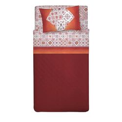 PENSIERI DELICATI Parure de lit 1 Place et demie 100% Coton, Parure de lit 1 Place et demie 120 x 200 cm, avec Drap Plat, Dessus et 1 taie d'oreiller, fabriquée en Italie, Fantaisie faïence Rouge