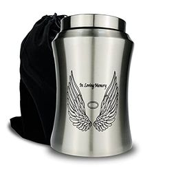 CHIEMOT Grande urne funéraire jusqu'à 100 kg pour Cendres humaines Adultes, Ailes d'ange en mémoire aimantée, urne funéraire décorative pour Cendres masculines et féminines avec Sac en Velours