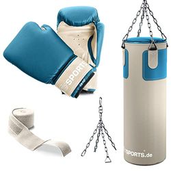 ScSPORTS® Set Sacco Boxe - 25 kg, con Catene da Appendere, Guanti e Bende, Altezza 80 cm, Riempito - per Casa, Kit Pugile, Pugilato, Arti Marziali, Kick Boxe, MMA, Muay Thai, Taekwondo