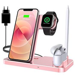 Caricatore wireless, stazione di ricarica induttiva con adattatore rapido da 18 W, caricabatterie wireless 4 in 1, compatibile con iPhone 14/14 plus/14 Pro max/13/12/11/X/8, Apple Watch
