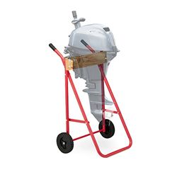 Relaxdays Madera Soporte Motor Fueraborda, Carro con Ruedas, Almacenamiento y Transporte Vertical, hasta 100 kg, Acero, Rojo, Papel