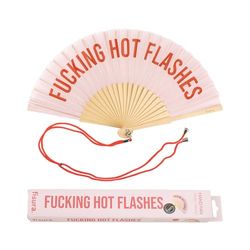 Fisura – Éventail original avec le message “F*cking hot flashes. Éventail moderne en bois et amusant. Éventail rose. Éventail avec cordon pour éventail. Dimensions : 42,5 x 23 cm.
