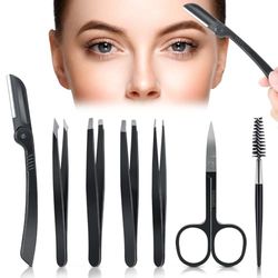 7 Pièces Pince à Epiler Professionnelle, Acier Inoxydable Pince à Épiler, Kit Sourcils pour Enlèvement Des Points Noirs,Sourcils D’outil Professionnel avec Étui, pour l'élimination des Poils du Visage