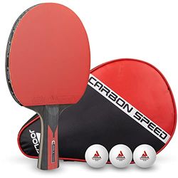 JOOLA Set de Palas de Ping-Pong Carbon Speed 2 Raquetas + 3 Pelotas + 1 Bolsa para Bate de Tenis de Mesa, Rojo/Negro, 5 Piezas, 54193