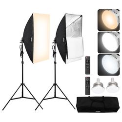 VEVOR Kit di Illuminazione Softbox, Softbox Professionale con Lampadine LED 45 W 3000-6500 K, Luce Naturale, Treppiede Regolabile, Luci per Fotografia, Registrazione Video, Streaming Live 500 x 700 mm