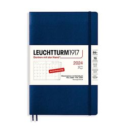 LEUCHTTURM1917 367576 Paperback (B6+) 2024 - Planificador mensual y cuaderno (16 meses, tapa blanda, azul marino, alemán)