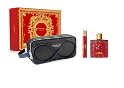 Versace Eros Flame Natural EDP Spray con bolsa de cosméticos Set de regalo de 3 piezas para hombre