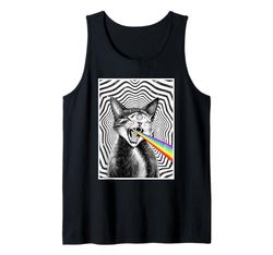 Trippy Cat Spiral Hypnotic Rainbow Black White Vortex Retro Tank Top