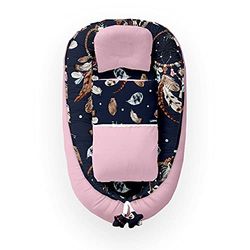Kospu babynest con cuscino e coperta per neonati, 100% cotone, imbottitura in schiuma di poliestere e perline in silicone, paracolpi 90 x 70 cm
