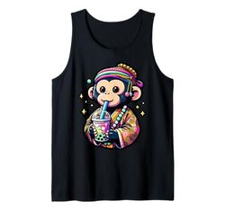 Scimmia Bubble Boba Tea Anime Carino Kawaii Canotta