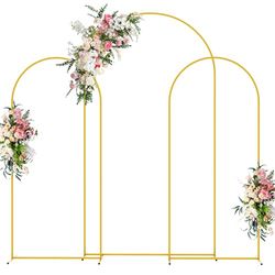 Wokceer Lot de 3 Supports d'arche de Mariage (2,3 m, 1,8 m, 1,8 m) en métal doré pour fête d'anniversaire, cérémonie de Mariage, fête prénatale, décoration d'arche de Ballons de Jardin,