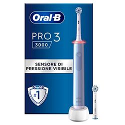 Oral-B Spazzolino Elettrico Ricaricabile Pro 3 3000, Sensore di Pressione Luminoso, Batteria a Lunga Durata, 2 Testine Cross Action, 1 Spazzolino Elettrico, Blu, Idea Regalo