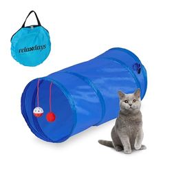Relaxdays Tunnel per Gatti, LxD: 50x25 cm, Tubo Cat Toys con Palline da Gioco, anche Conigli e Porcellini d'India, Blu