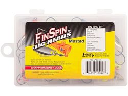 Crappie Magnet Fin Spin-kit, sötvattenfiskeutrustning och tillbehör, 8 storlek 1/8 jigghuvuden och 8 storlek 1/16 jigghuvuden