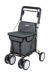 Carlett - Boodschappentrolley-rollator met zitje, plooibare supermarkttrolley met 4 wielen met afneembare tas 29 l/15 kg en lade voor persoonlijke spullen, Lett800 Senior Comfort, grijs