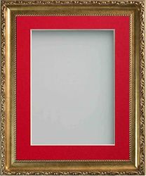 Frame Company Brompton Gold 10x10 inch Frame With Red Mount for Image 8x8 inch *Choice of sizes* Fitted with Real Glass