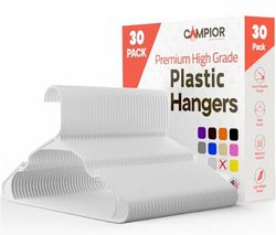Lot de 30 cintres de qualité supérieure - Design fin et peu encombrant - Plastique léger et durable avec rainures d'épaule intelligentes - Utilisation polyvalente pour organiser le linge, les manteaux