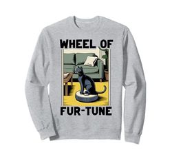 Wheel Of Fur-Tune Cat On Robot Vacuum Cleaner Cat Sweatshirt